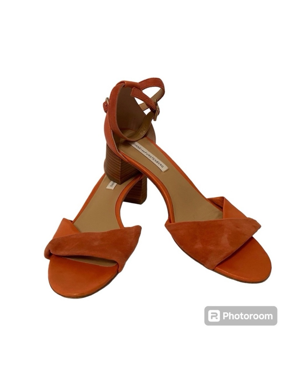 DIANE VON FURSTENBERG SANDALS BLOCK HEELS PEACH CORAL SUEDE LEATHER SIZE 8 SHOES